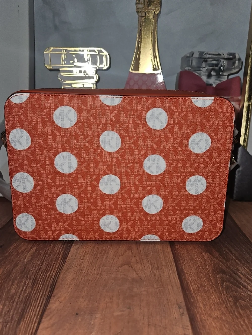 Michael Kors Orange and White Polka Dot Crossbody Bag